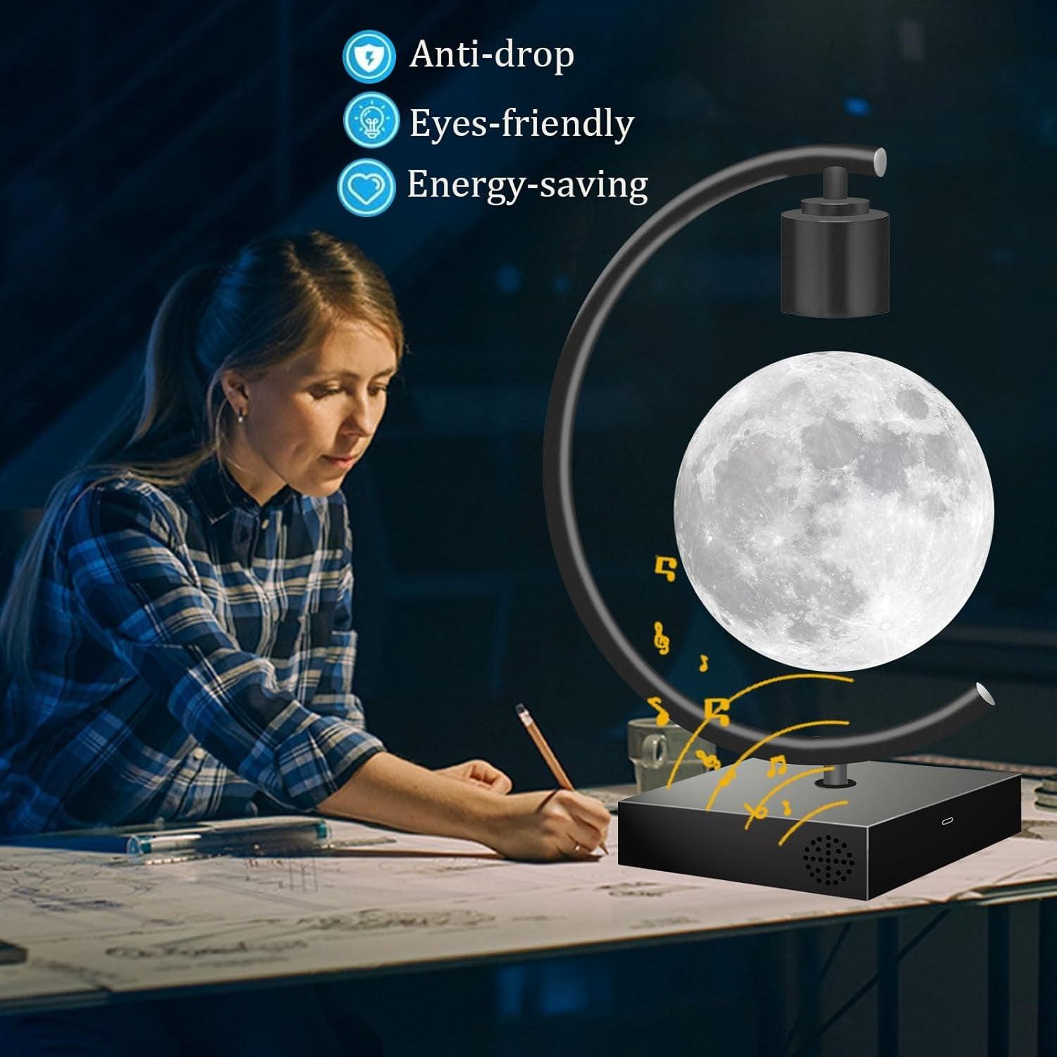 Magnetic Levitating Moon Lamp with Bluetooth Speaker 5.0 Type C 18W USB C Fast Charger for Iphone Ipad Samsung Galaxy Smart Watch Floating 3D Moon Magnet Planet Globe LED Night Light