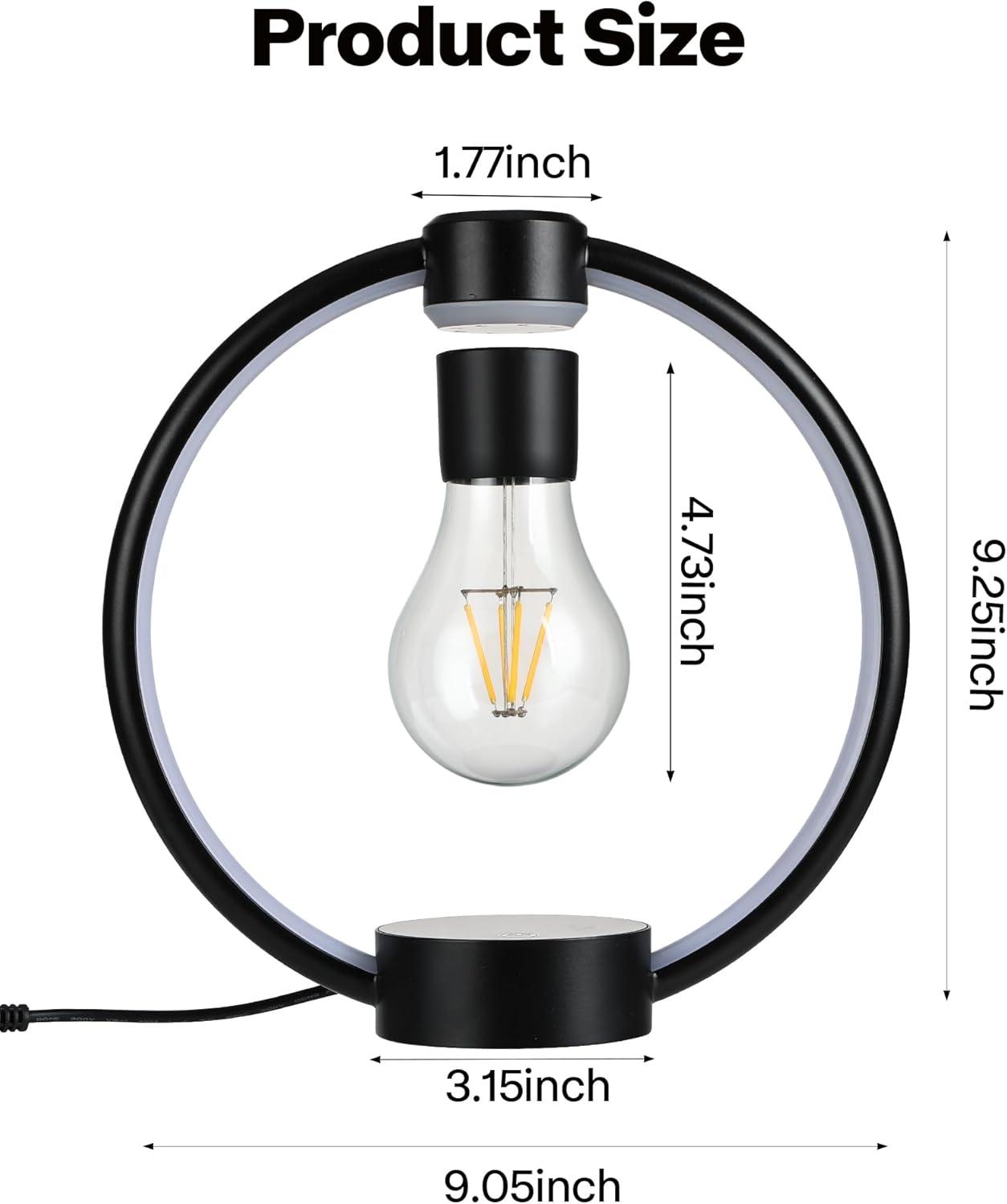 Levitating Light Bulbs, Magnetic Floating Table Lamp, 360° Rotating Bulb LED Night Light for Home Office Decor Desk Tech Toys, Cool Gadgets Creative Christmas Birthday Gifts for Men Women (Black)