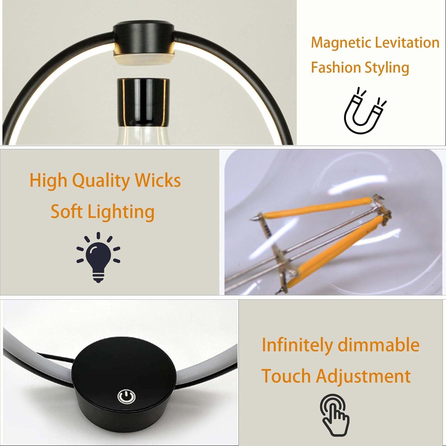 Levitating Light Bulbs, Magnetic Floating Table Lamp, 360° Rotating Bulb LED Night Light for Home Office Decor Desk Tech Toys, Cool Gadgets Creative Christmas Birthday Gifts for Men Women (Black)