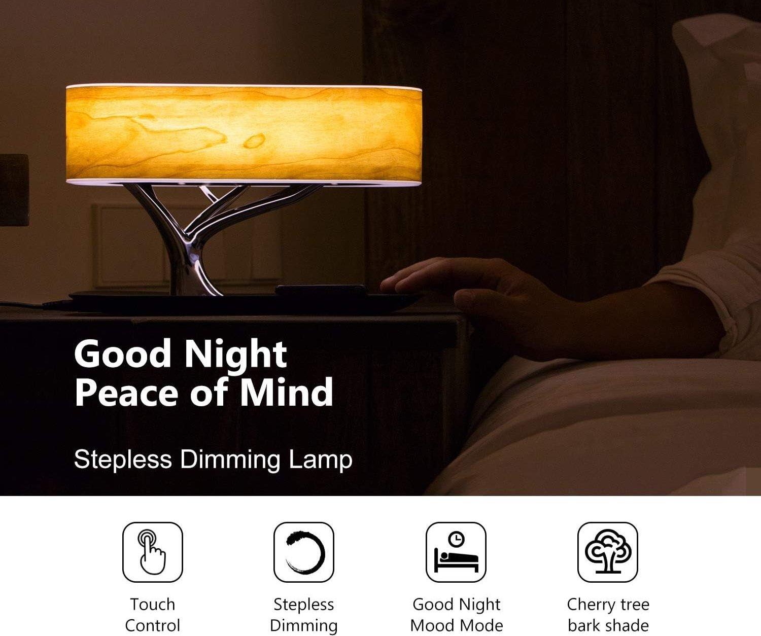 Masdio by  Bedside Lamp with Bluetooth Speaker and Wireless Charger, Table Lamp Desk Lamp with Sleep Mode Stepless Dimming