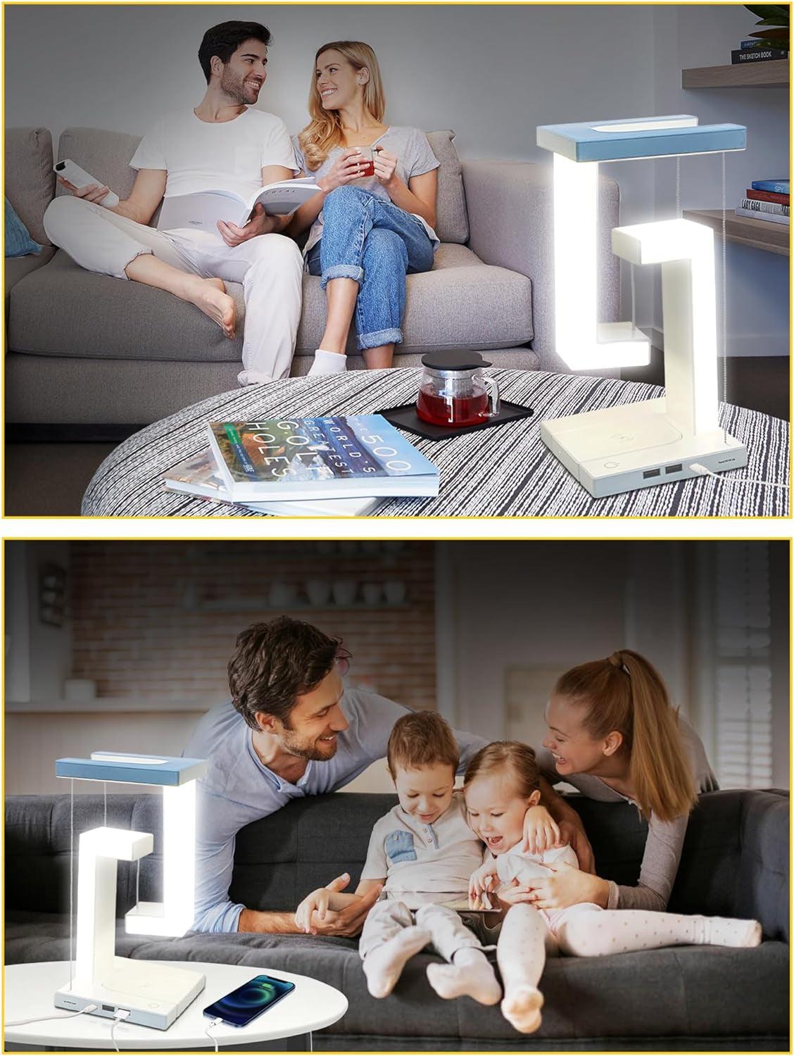 Levitating Lamp,Balance Lamps,Tensegrity Structural Balanced Night Light,Wireless Charger Table Lamp,Dual USB Ports & 3 Light Modes Touch Lamp,Unique Gifts for Office,Bedroom, Living Room Décor