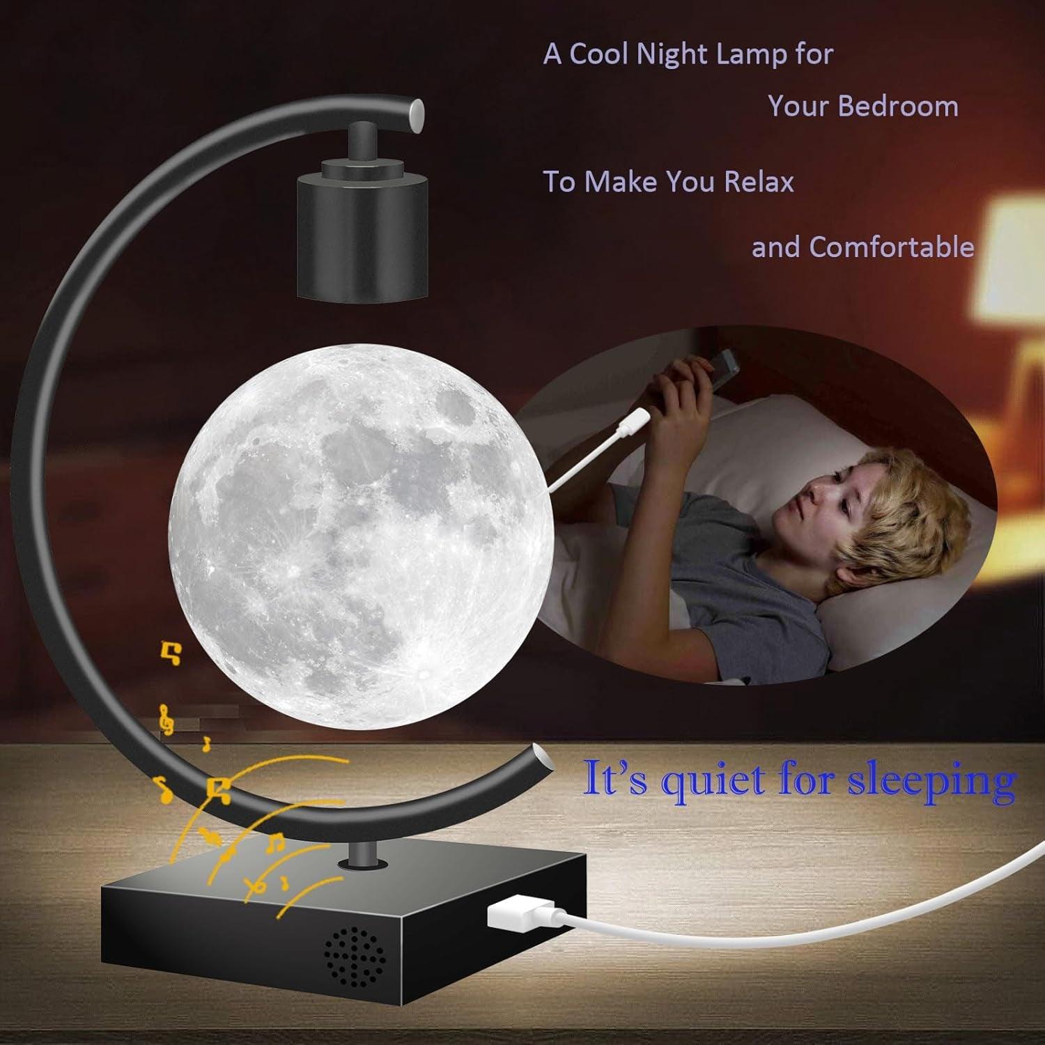 Magnetic Levitating Moon Lamp with Bluetooth Speaker 5.0 Type C 18W USB C Fast Charger for Iphone Ipad Samsung Galaxy Smart Watch Floating 3D Moon Magnet Planet Globe LED Night Light