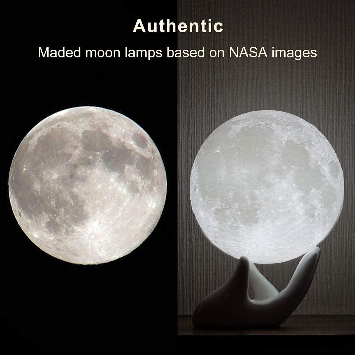 3D Moon Lamp with Ceramic Base, Mothers Day Gift, LED Night Light, Mood Lighting with Touch Control Brightness for Women,Home Décor, Bedroom, Kids Birthday, 3.5 Inch - White & Yellow