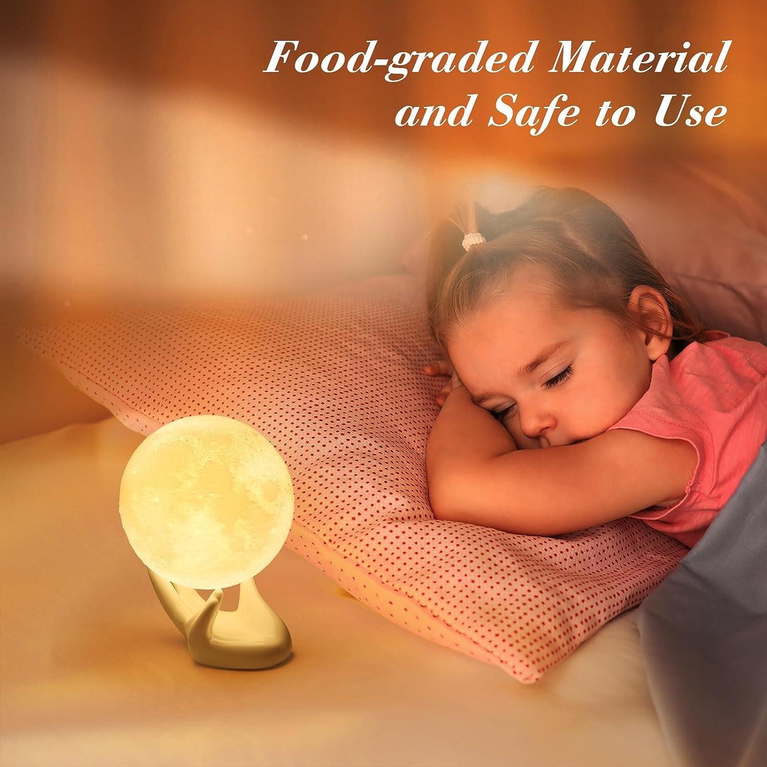 3D Moon Lamp with Ceramic Base, Mothers Day Gift, LED Night Light, Mood Lighting with Touch Control Brightness for Women,Home Décor, Bedroom, Kids Birthday, 3.5 Inch - White & Yellow