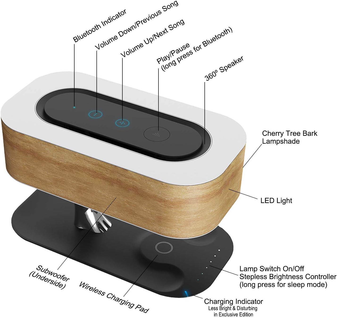 Masdio by  Bedside Lamp with Bluetooth Speaker and Wireless Charger, Table Lamp Desk Lamp with Sleep Mode Stepless Dimming